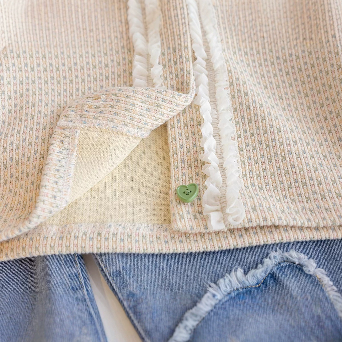 Kids Knitted Cardigan Top and Denim Pants Set