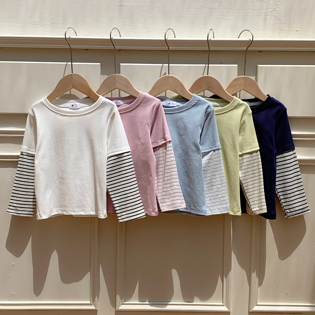Kids Striped Sleeves Faux Two-Piece T-shirt