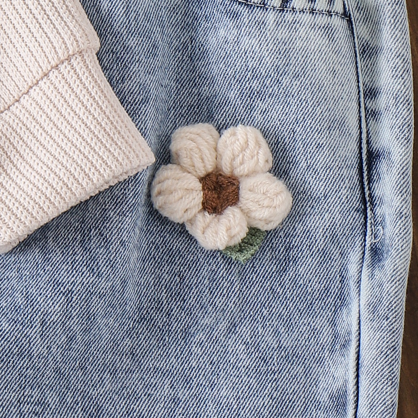 Baby Flowers Sweatshirt and Washed Denim Pants Set