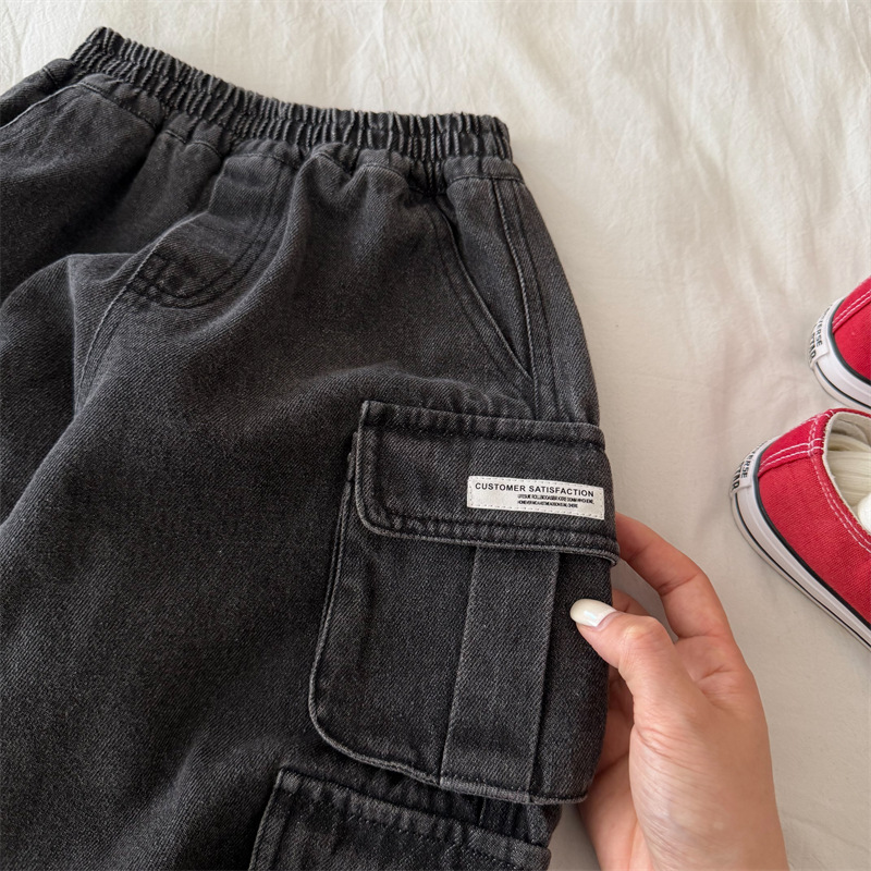 Kids Distressed Denim Cargo Pants