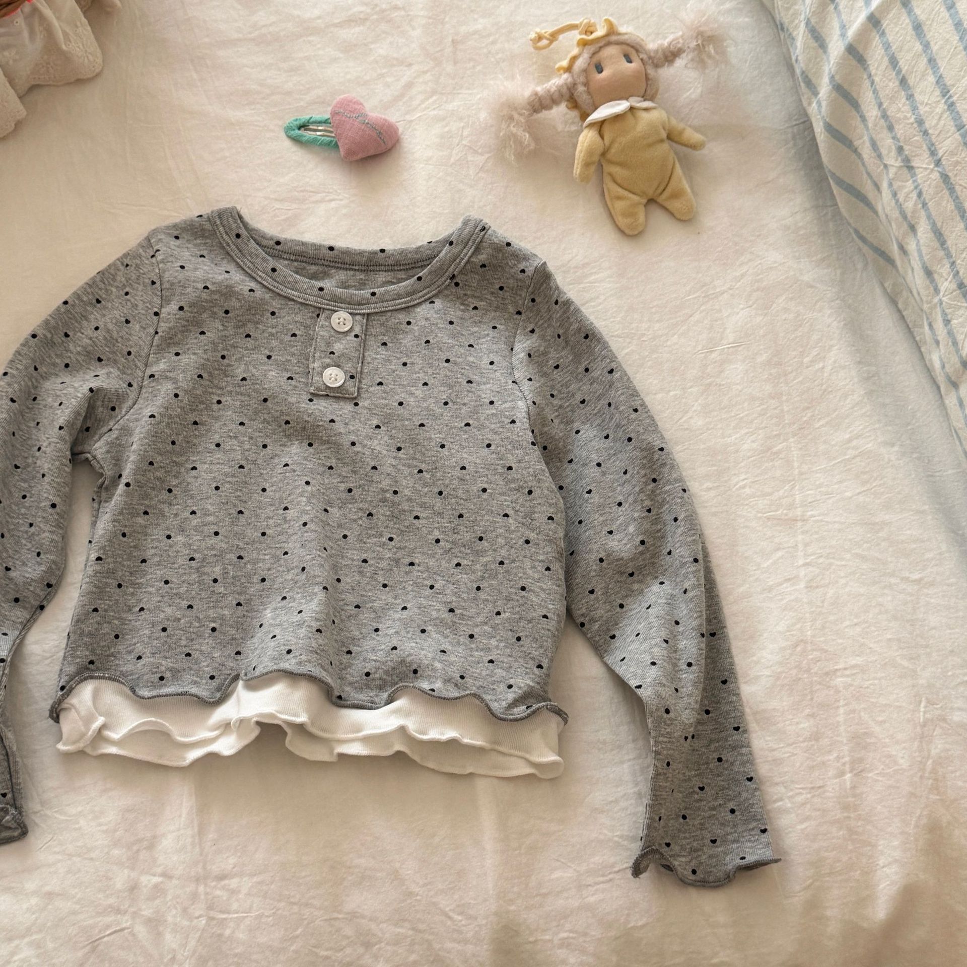 Kids Wood Ear Edge Polka Dots Top