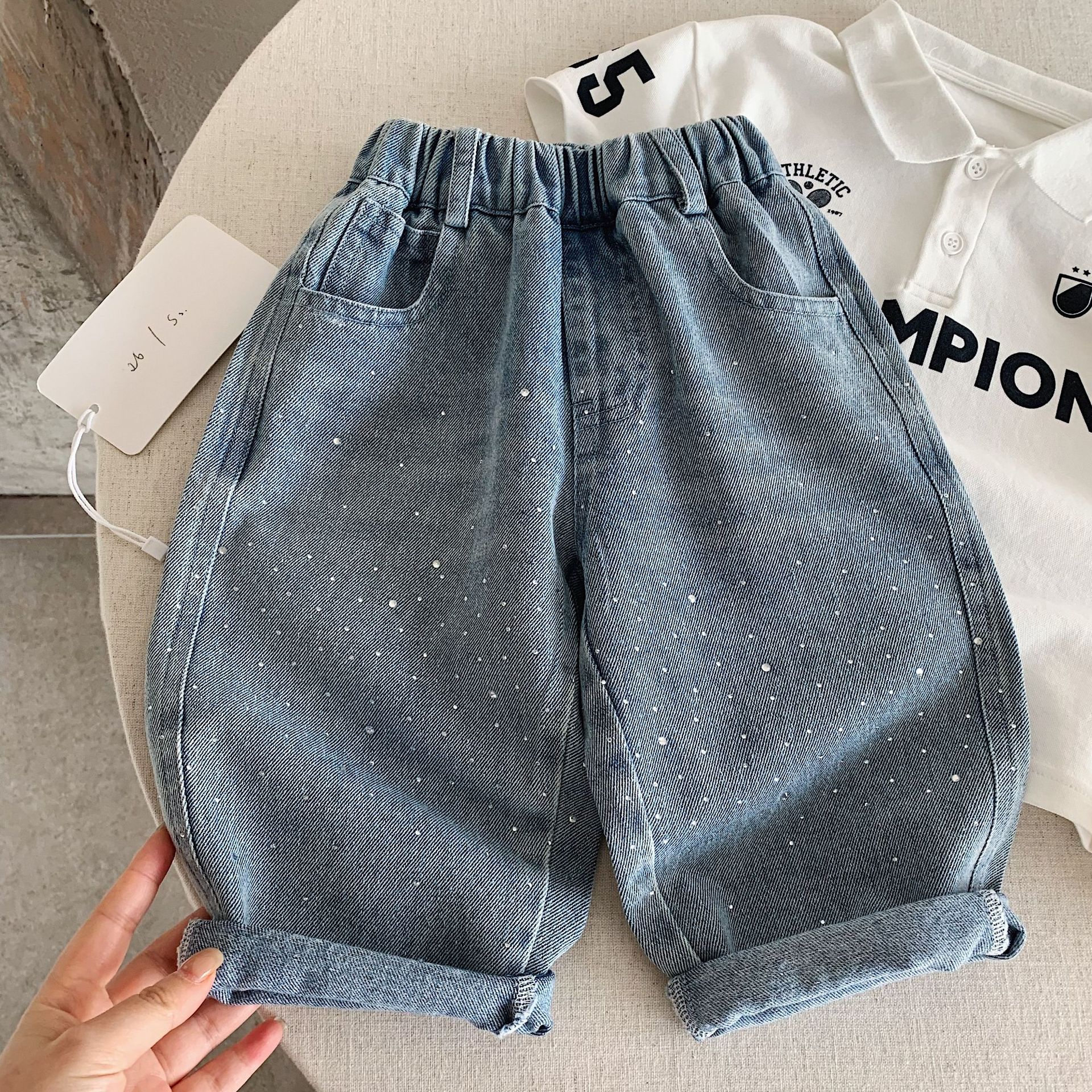 Kids Polka Dots Denim Pants