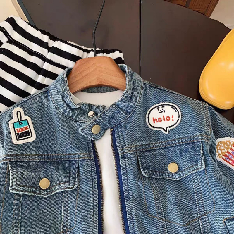 Kids Label Pattern Denim Outerwear