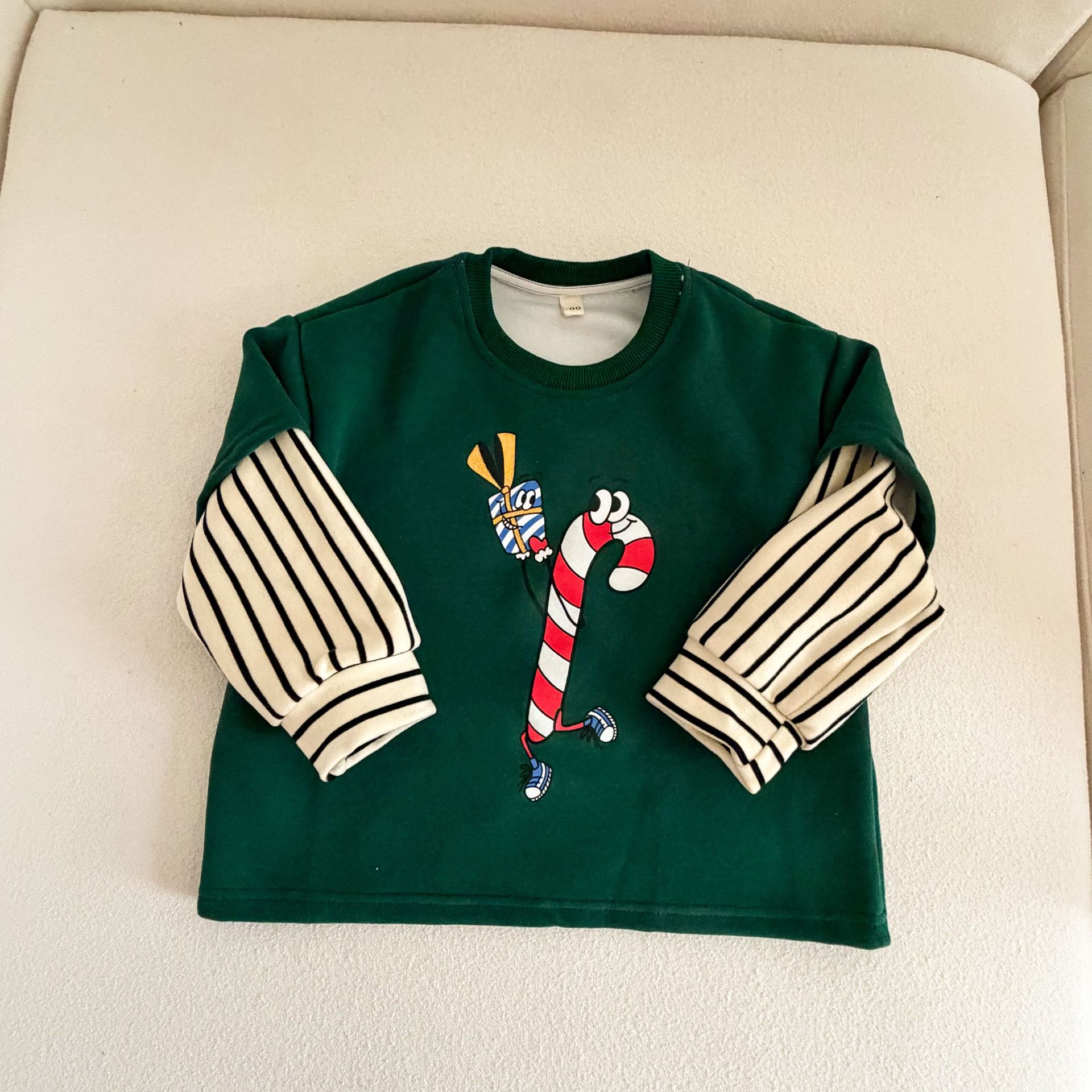 Kids Christmas Stripe Faux Two-Piece T-shirt
