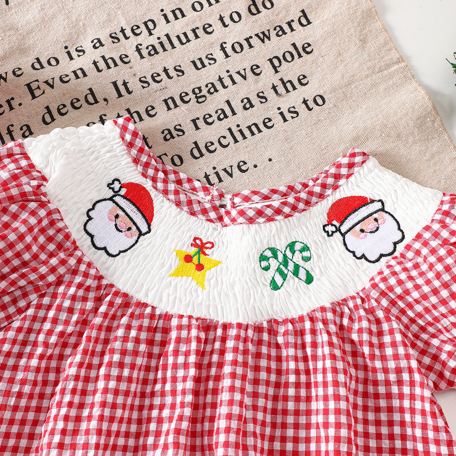 Baby Toddler Santa Claus Puff Sleeves Checkered Dress