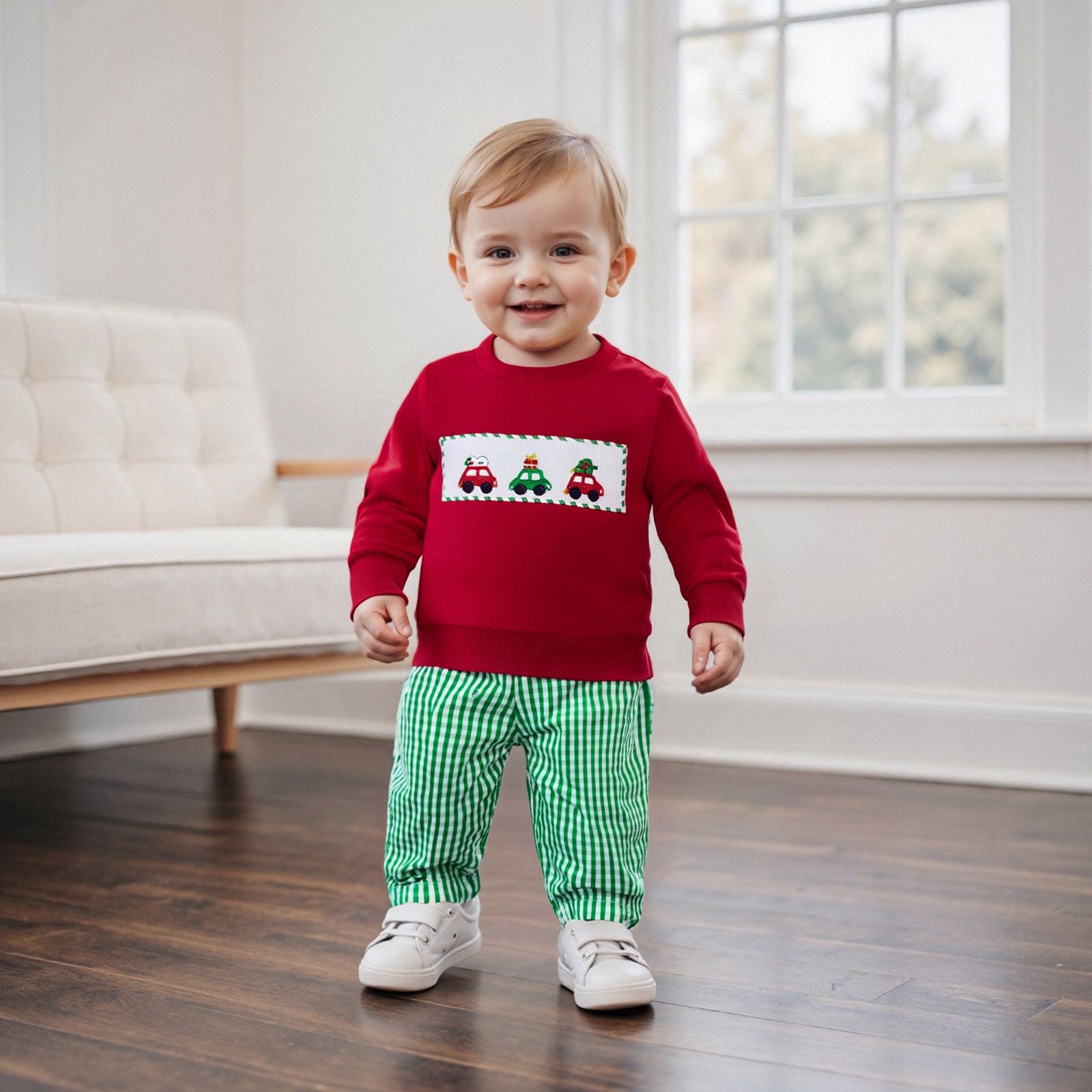 Baby Toddler Christmas patterns T-shirt and Checkered Pants Set