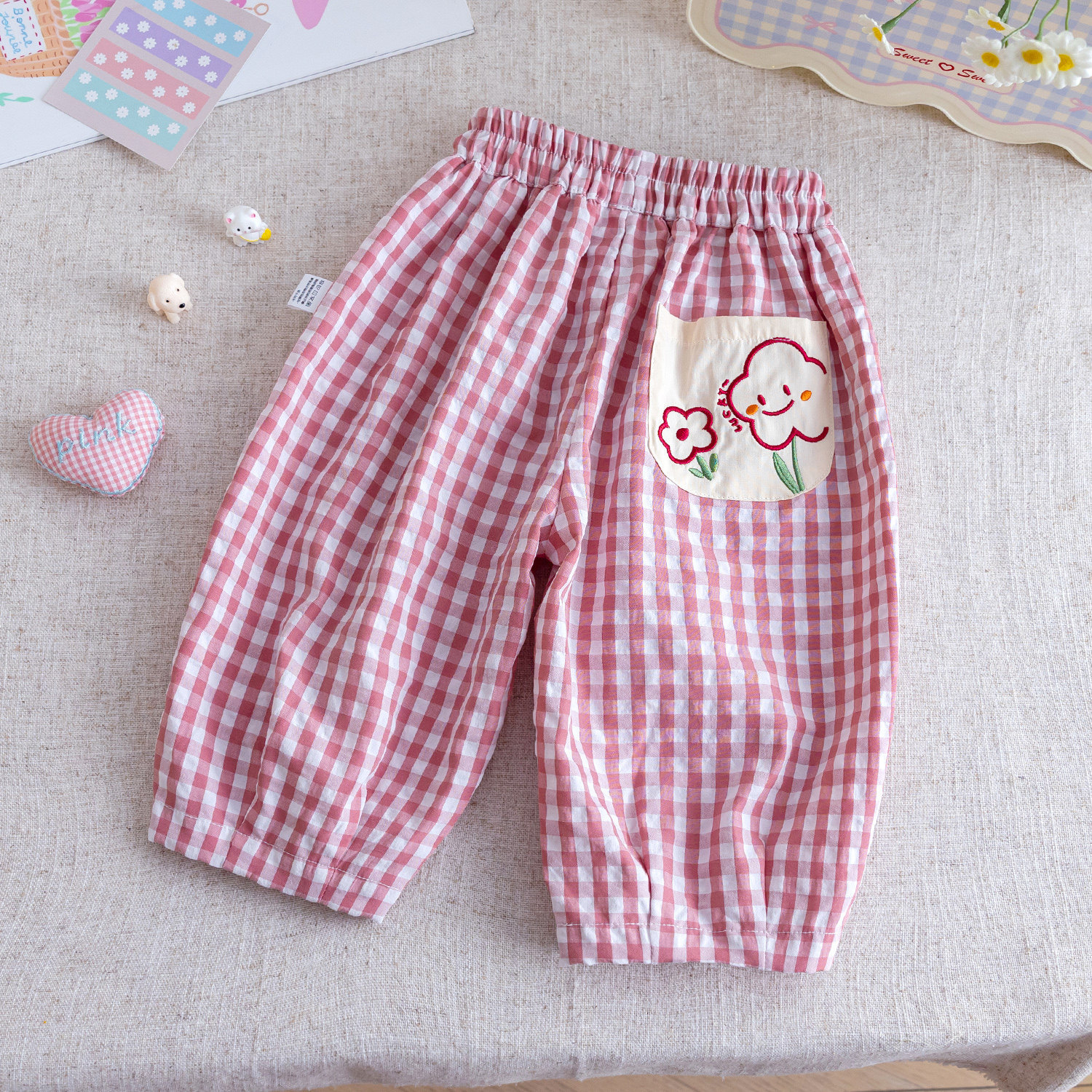 Kids Plaid Flower Loose Pants