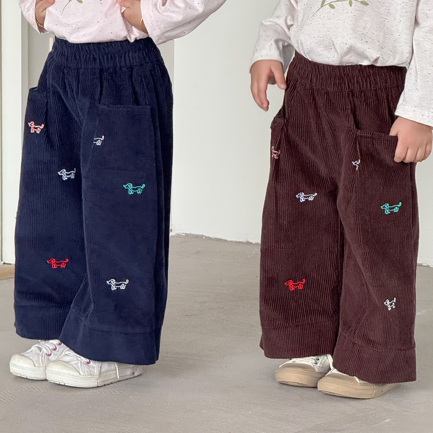 Kids Colorful Dog Corduroy Pants