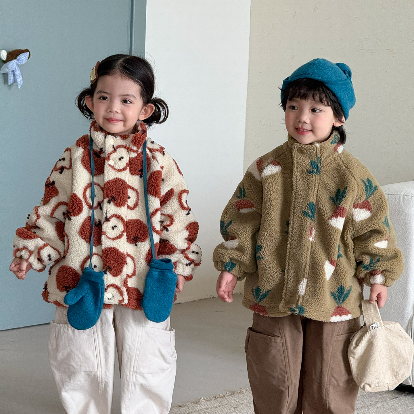 Kids Fruit Food Print Lambswool Outerwear