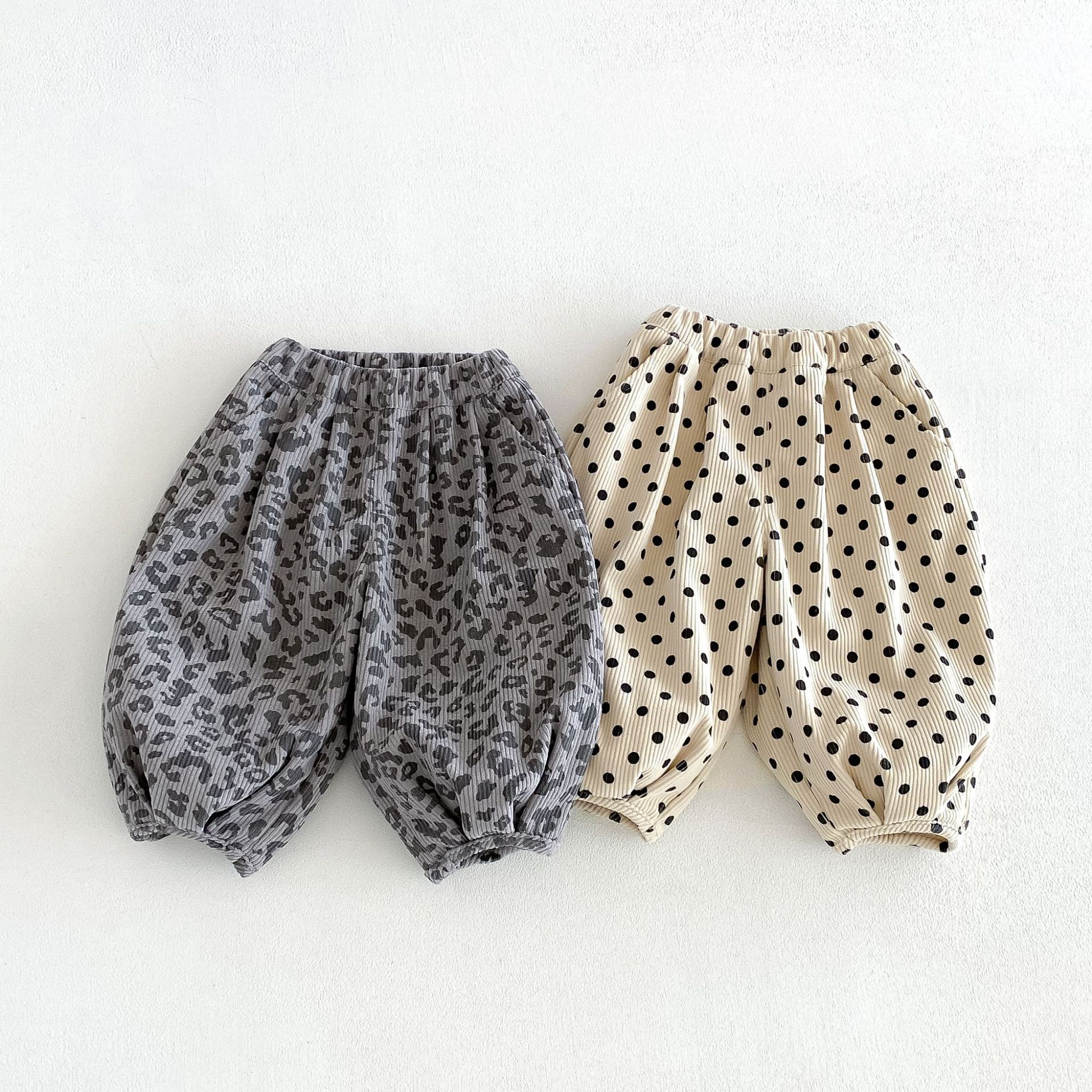 Kids Polka Dots Leopard Print Corduroy Pants