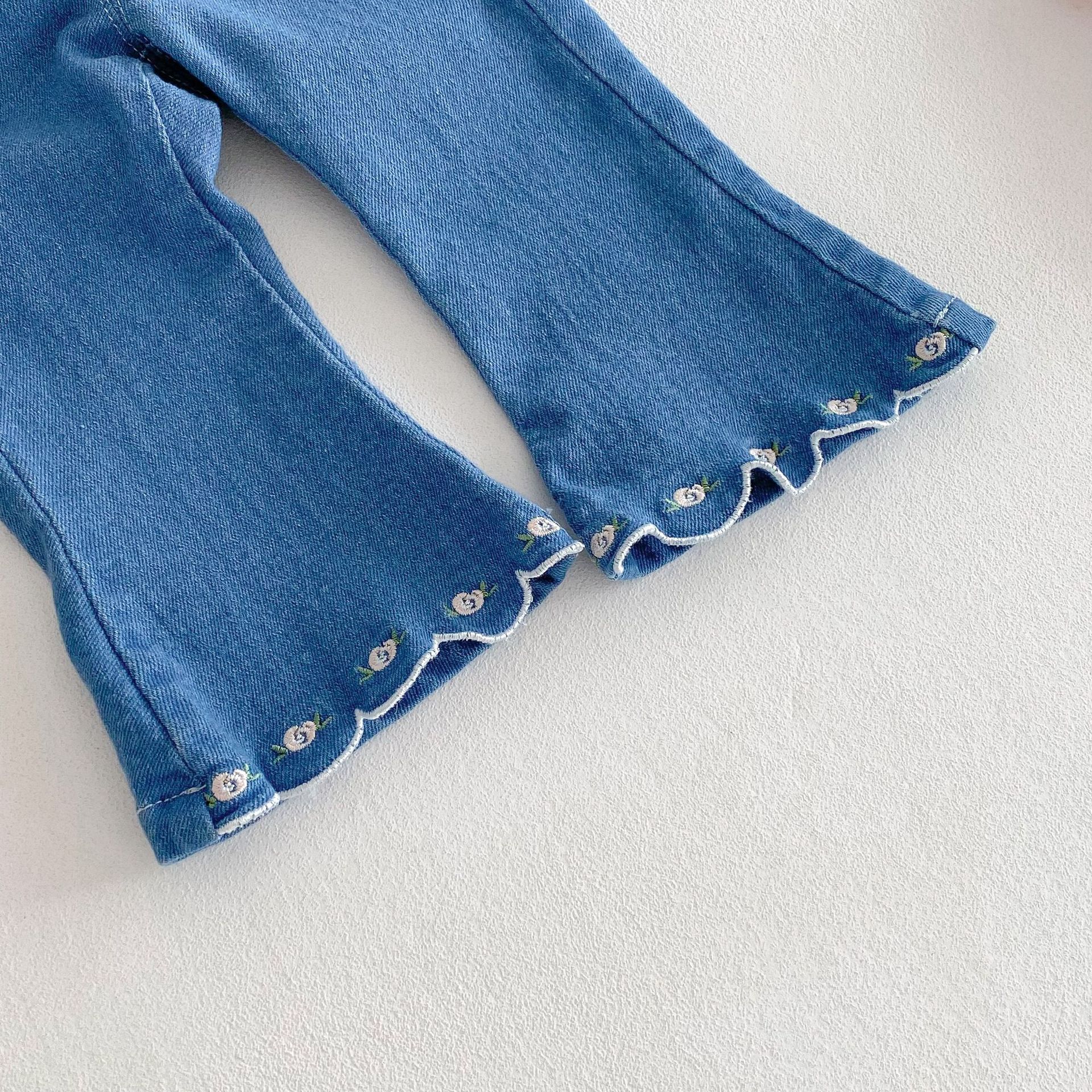 Baby & Kid Flower Embroidery Trumpet Denim Pants