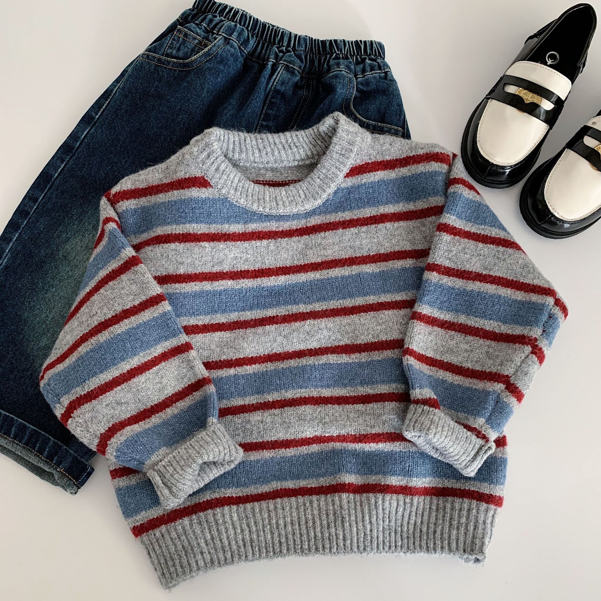 Kids Contrasting Colors Stripe Knit Sweater