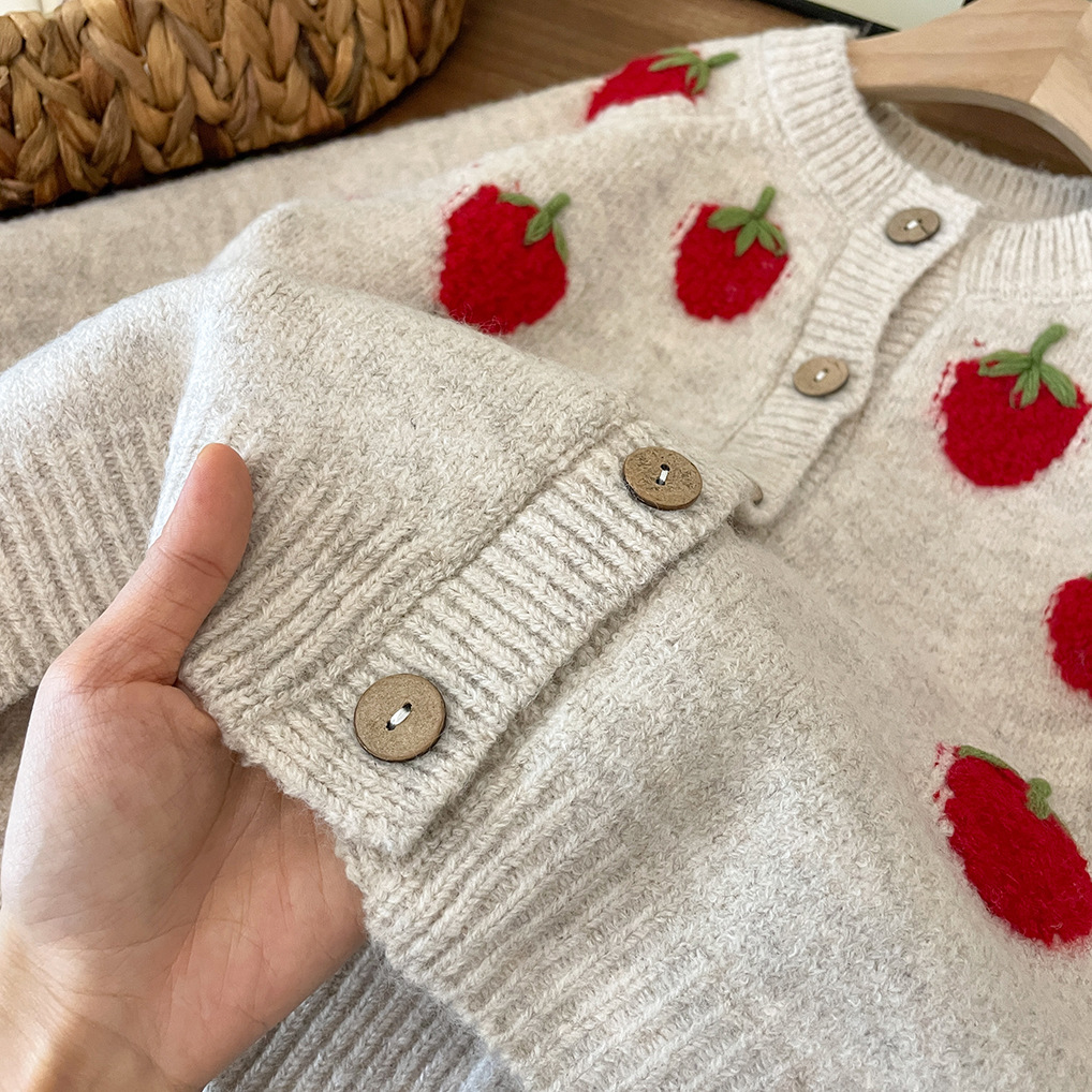 Toddler Girls Cute Strawberry Cardigan Sweater