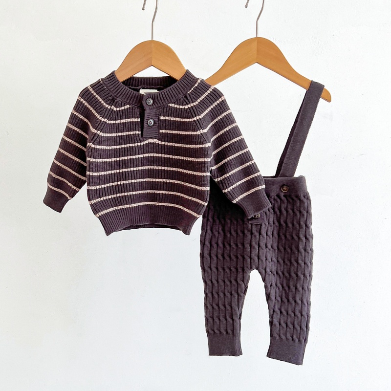 Baby Striped Sweater Overalls Set