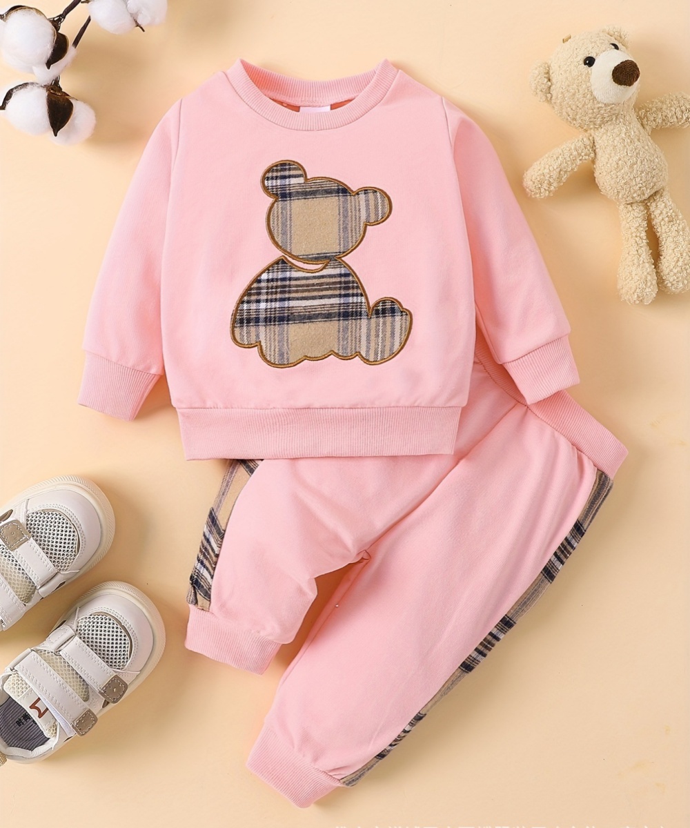 2-Piece Plaid Bear Baby Newborn Sweatshirt Set