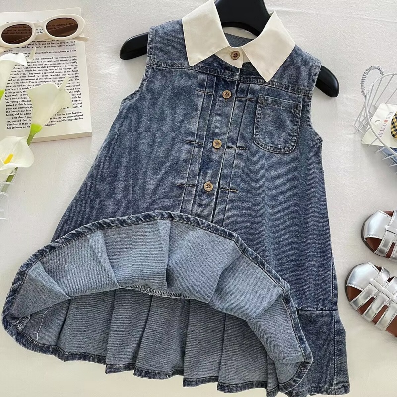 Kid Girl Collared Vest Denim Dress