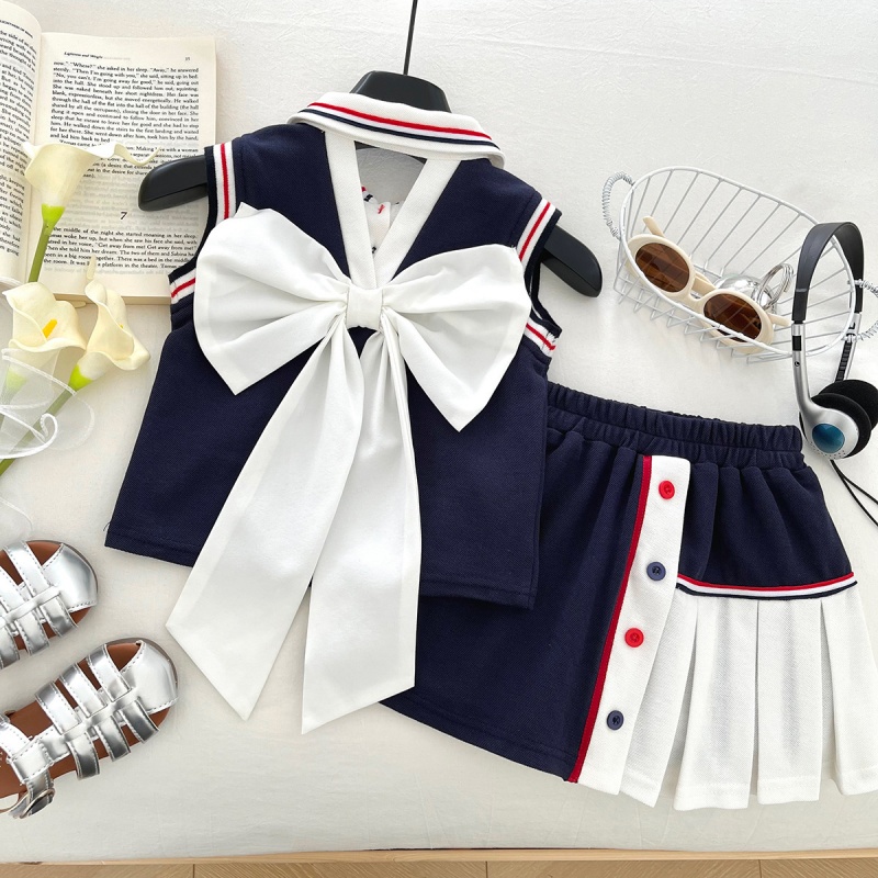 2-Piece Kid Girl School-Style Sleeveless Top and Pants Set