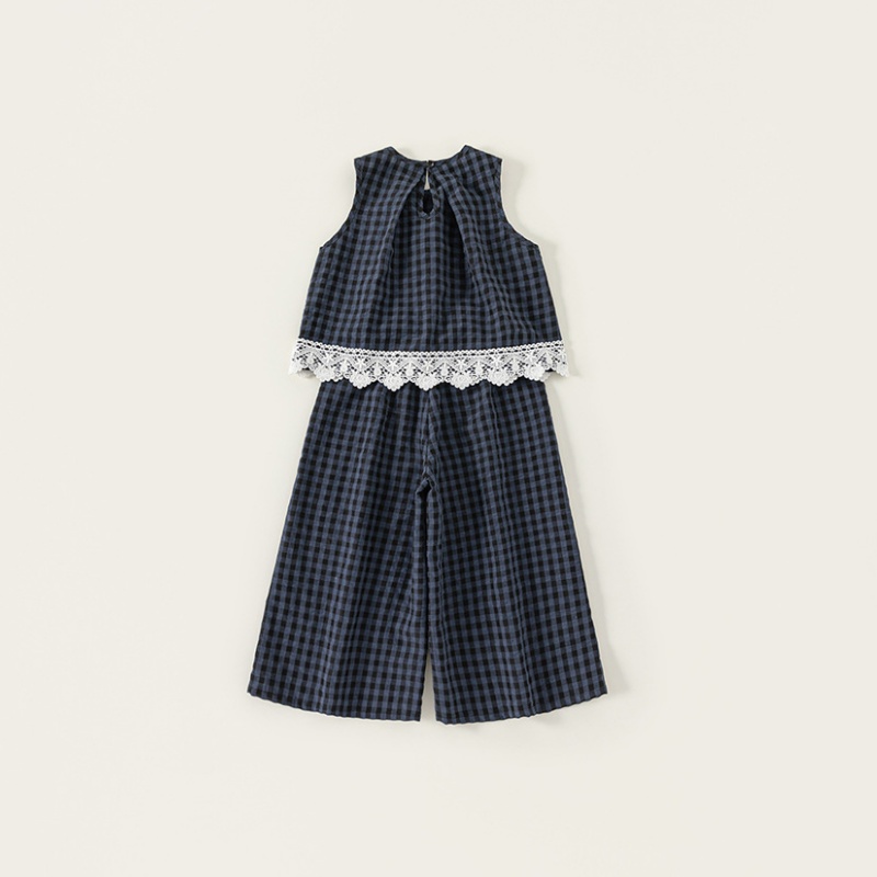 Kids Girl Lace Checkered Pants 2-Piece Set