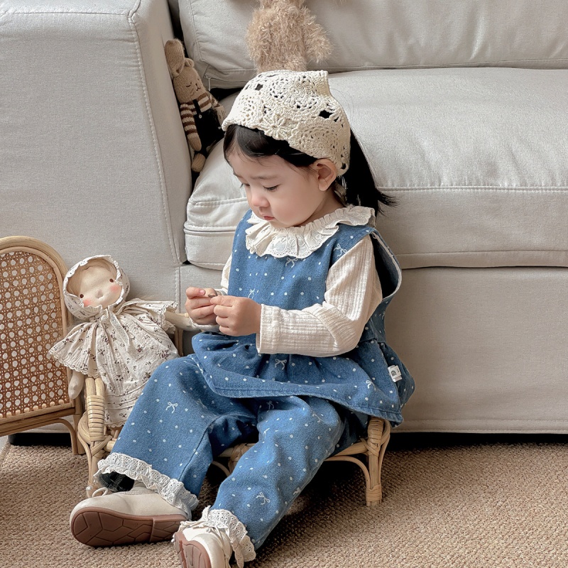 2-piece Baby Girl Printed Denim Pants Set