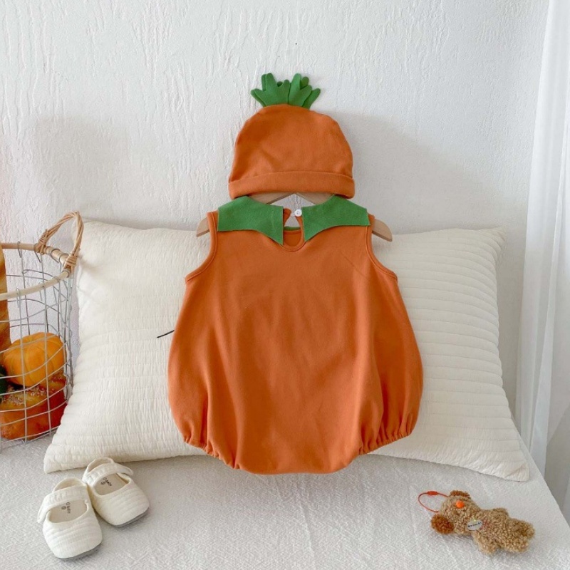 Baby Halloween Spooky Pumpkin Print Romper (with Hat)