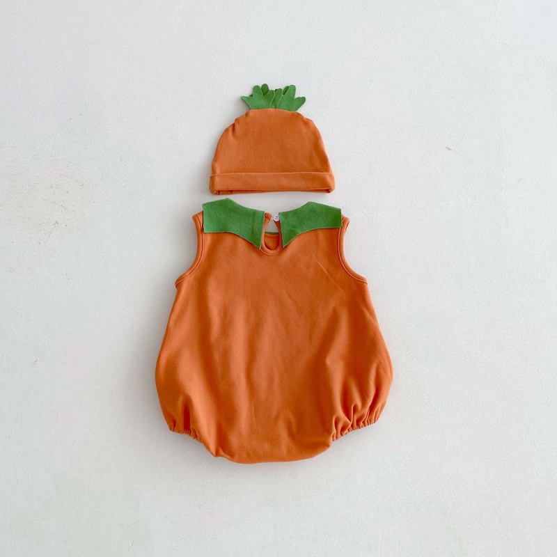 Baby Halloween Spooky Pumpkin Print Romper (with Hat)