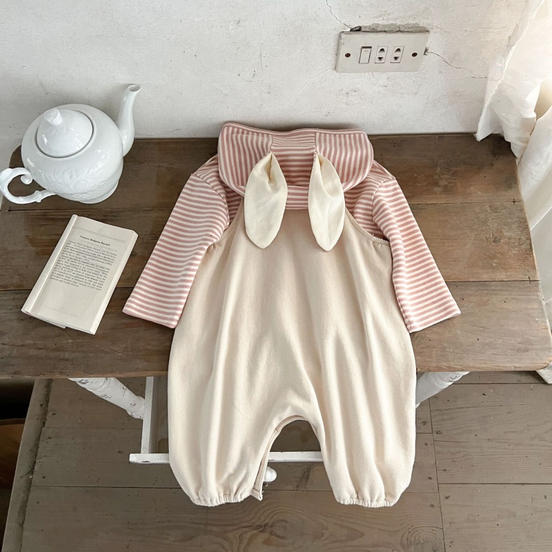 Baby Pink Striped Rabbit Overalls