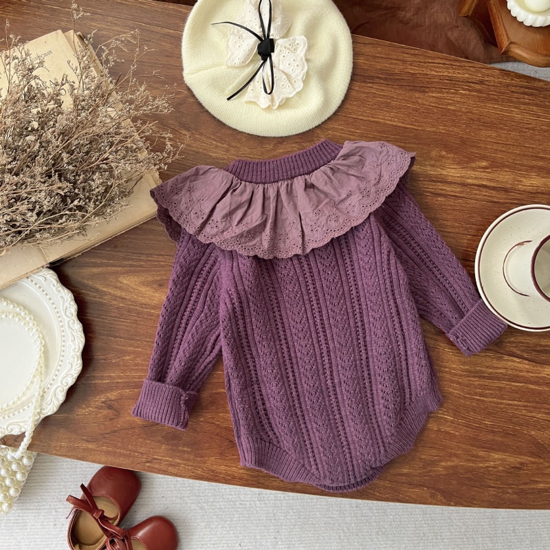 Baby Girl Purple Lace Collar Sweater Romper
