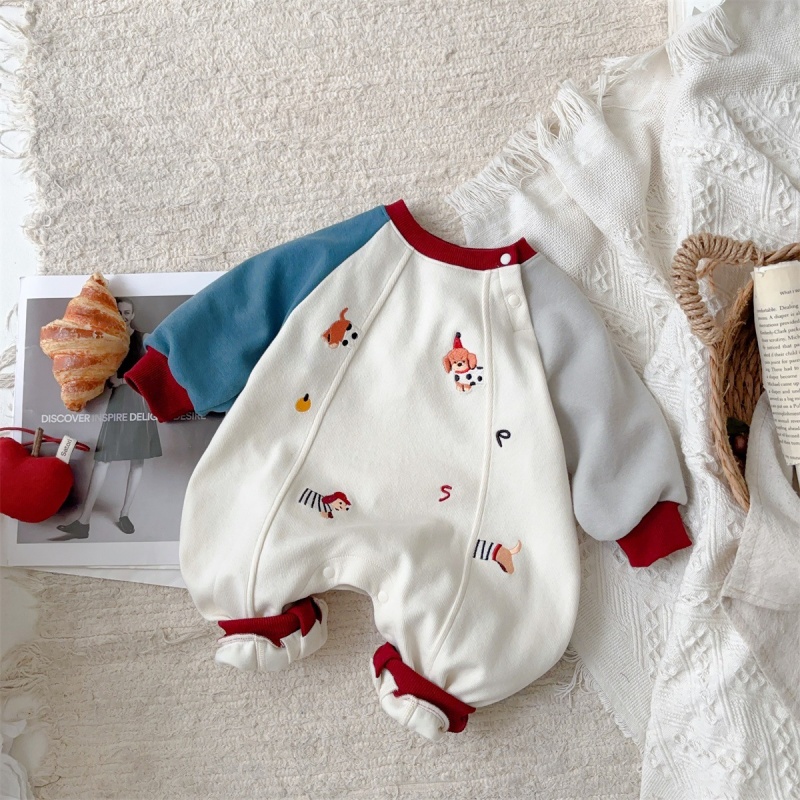 Baby Dog Print Color Block Romper