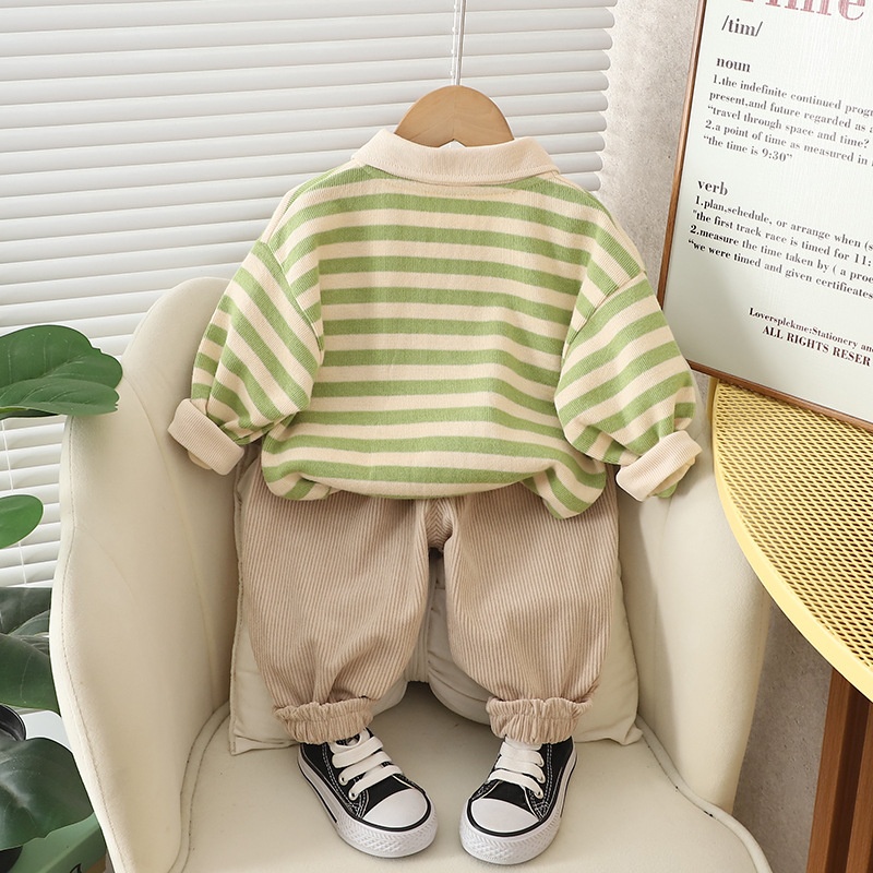 2-piece Baby Toddler Striped Sweatshirt & Bear Print Pants Set