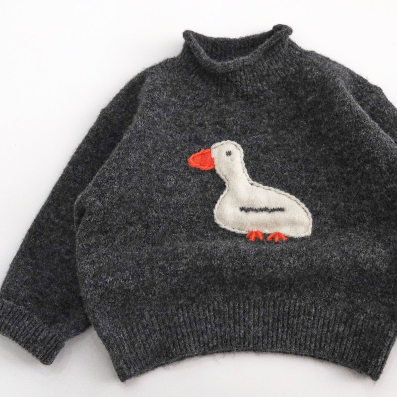 Kids' Goose Print High-Neck Sweater