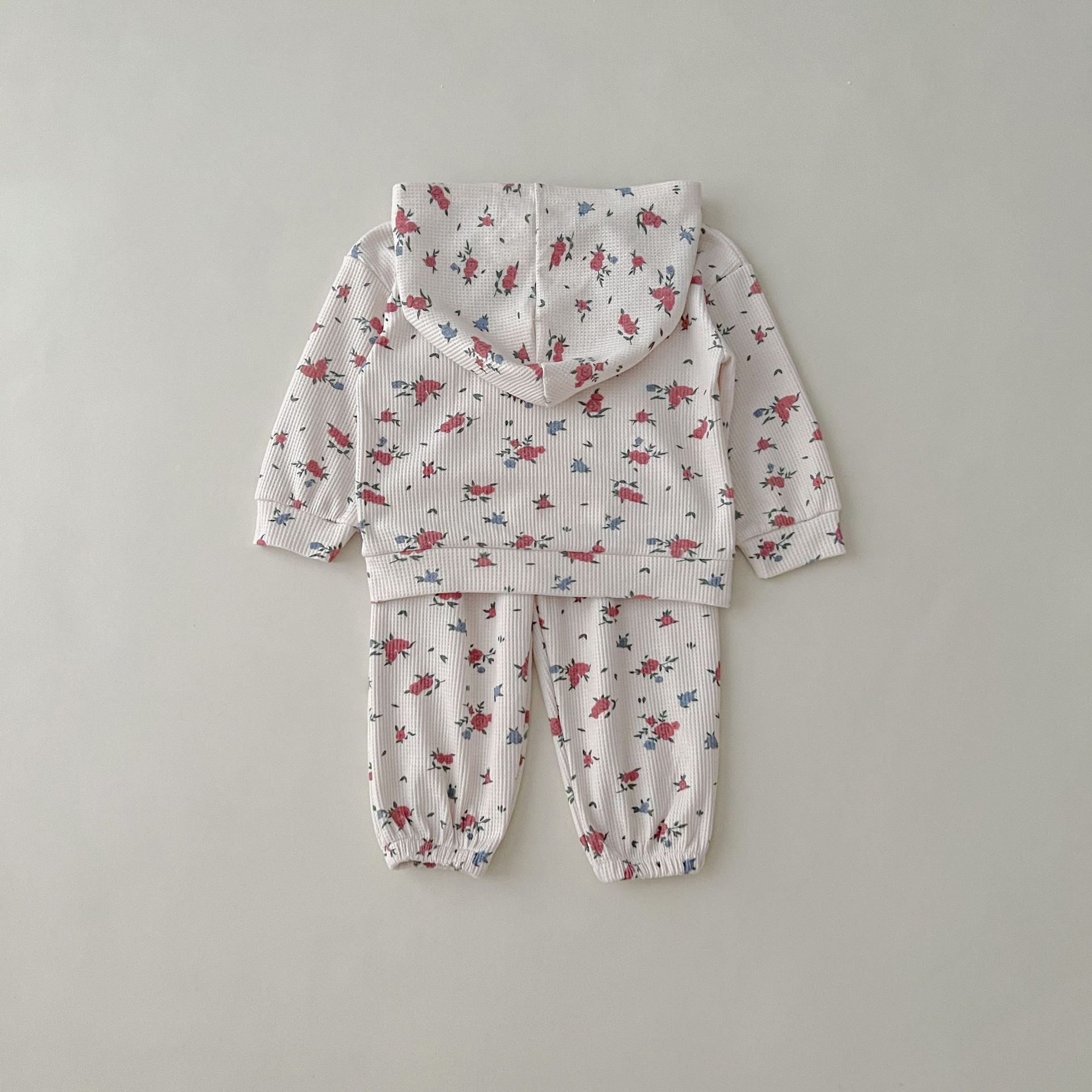 2 Piece Floral Waffle Hooded  Sweatshirt Set