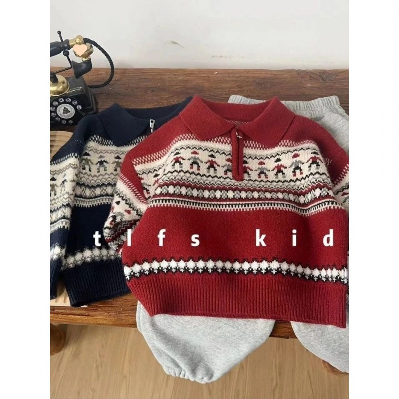 Baby kid's Christmas Polo Neck Sweater
