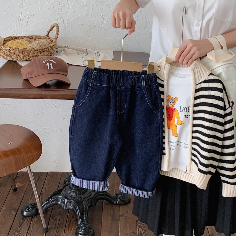 Kids Striped Patchwork Denim Pants