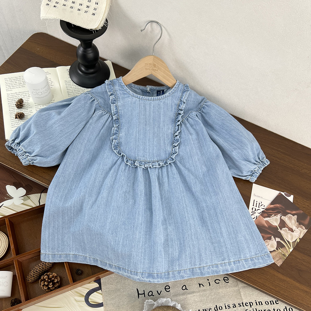 Baby Kids Girl Sweet Solid Color Denim Dress