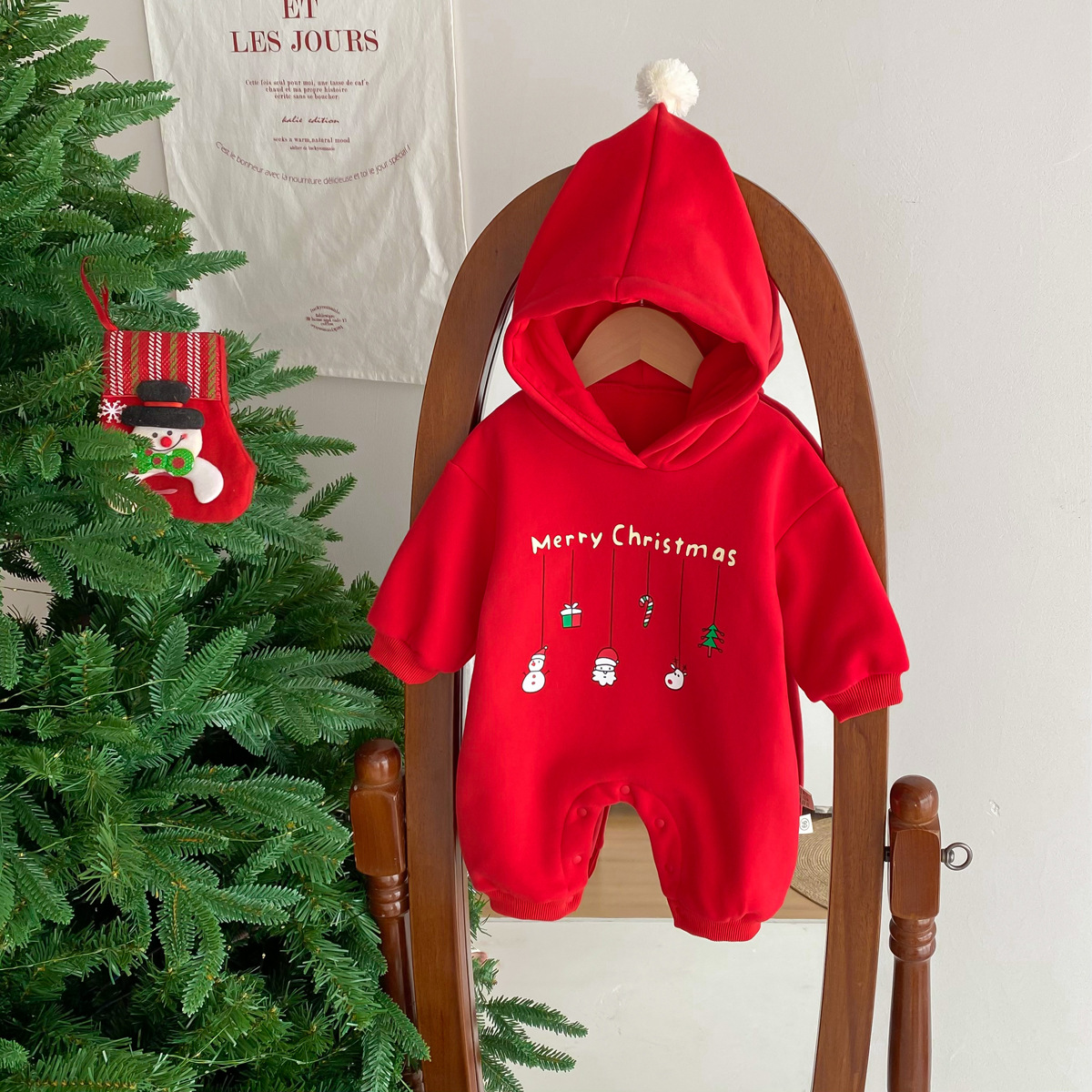 MERRY CHRISTMAS Baby Hooded Romper