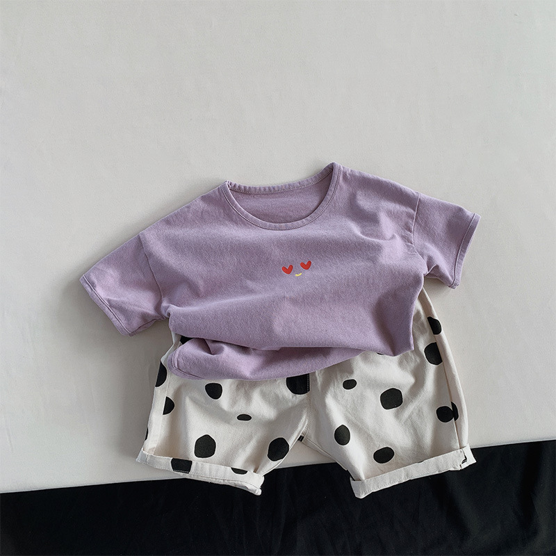 Kid Retro Purple Solid Color Casual T-Shirt