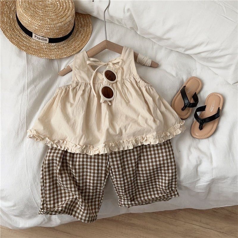 Kids Embroidered Tnak and Plaid Pants 2-Piece Set