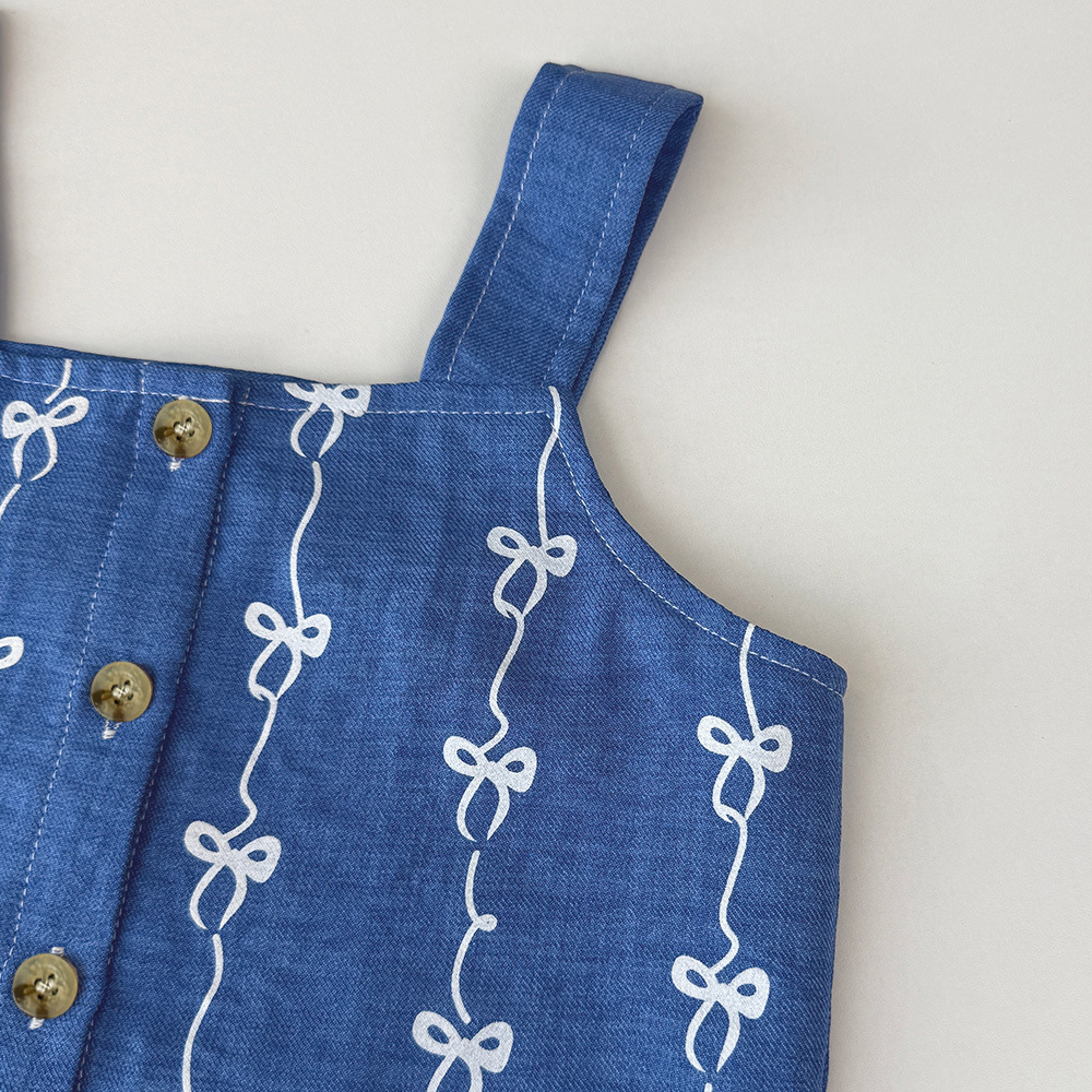 Kid Girls Bow Tie Sleeveless Denim Set