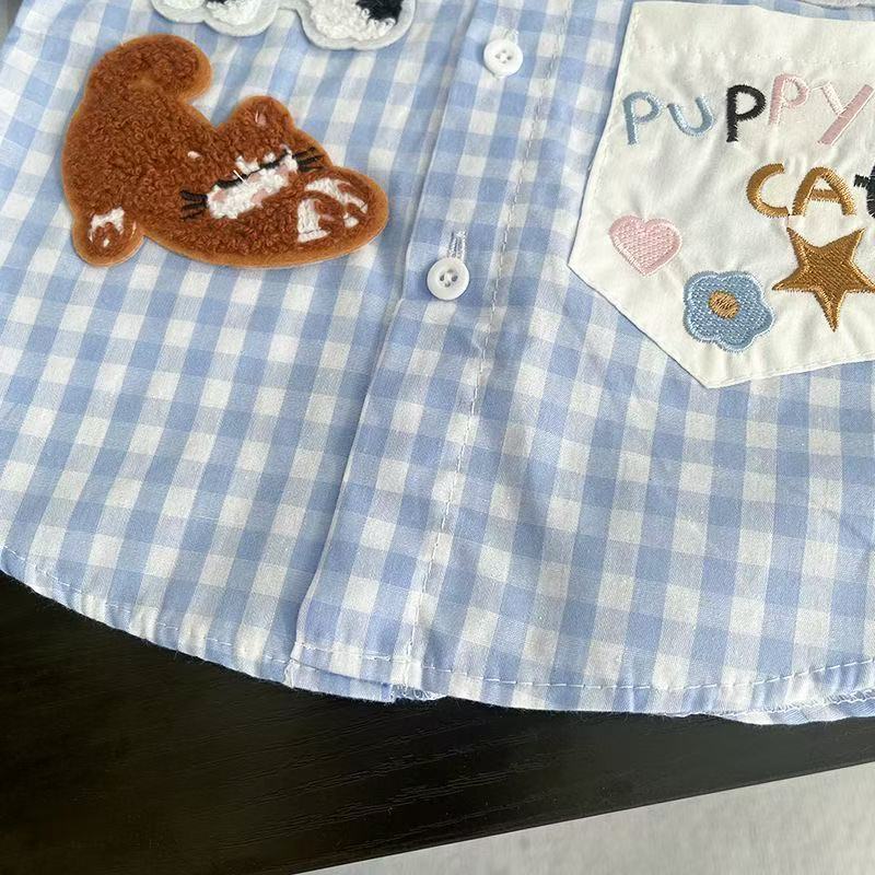 Baby Toddler Dog-Embroidered Plaid Sets