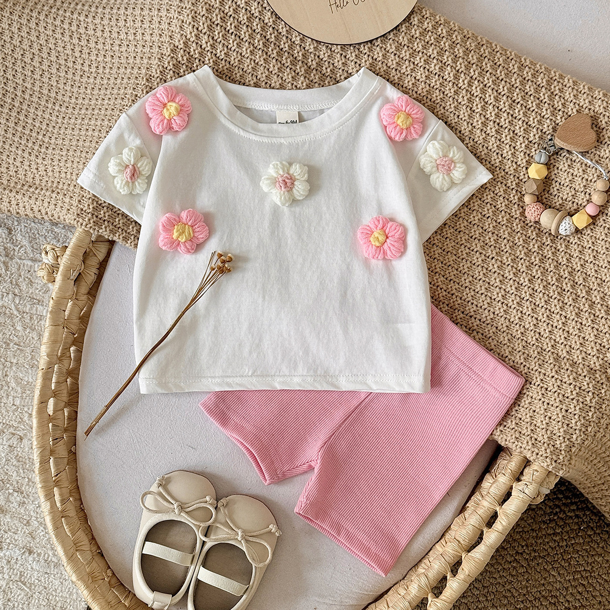 Baby Girls' 3D Floral Short-Sleeve Set