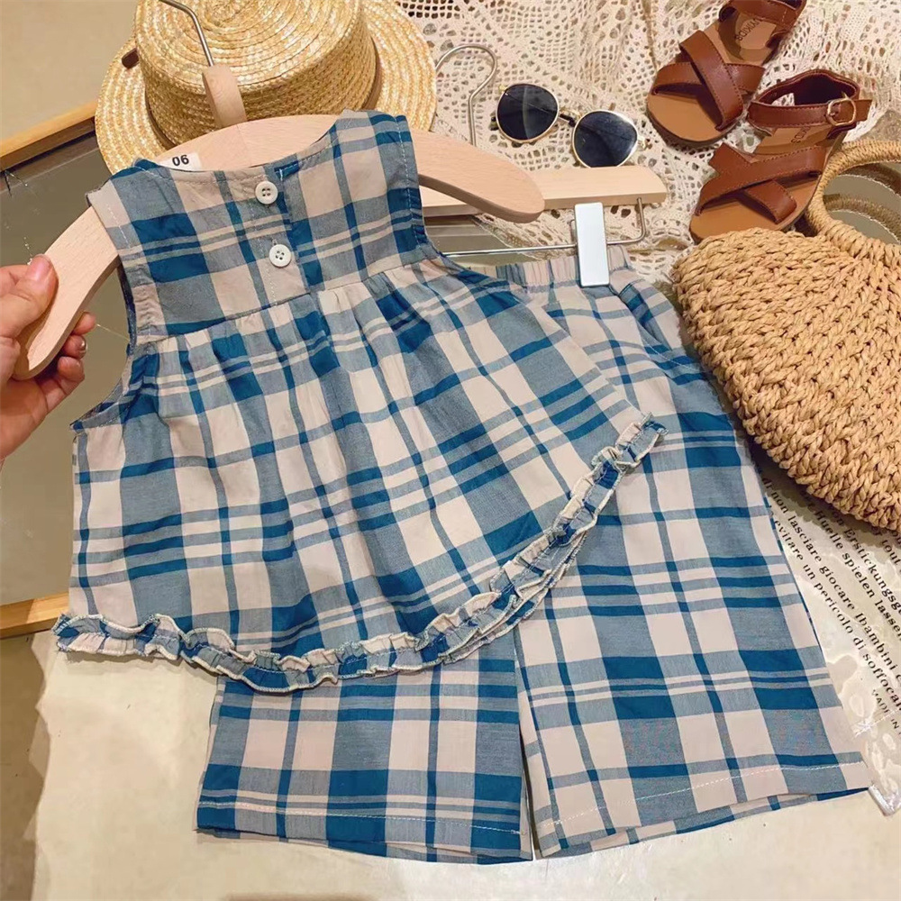 Baby& Kid Plaid Vest Top and Pants Set