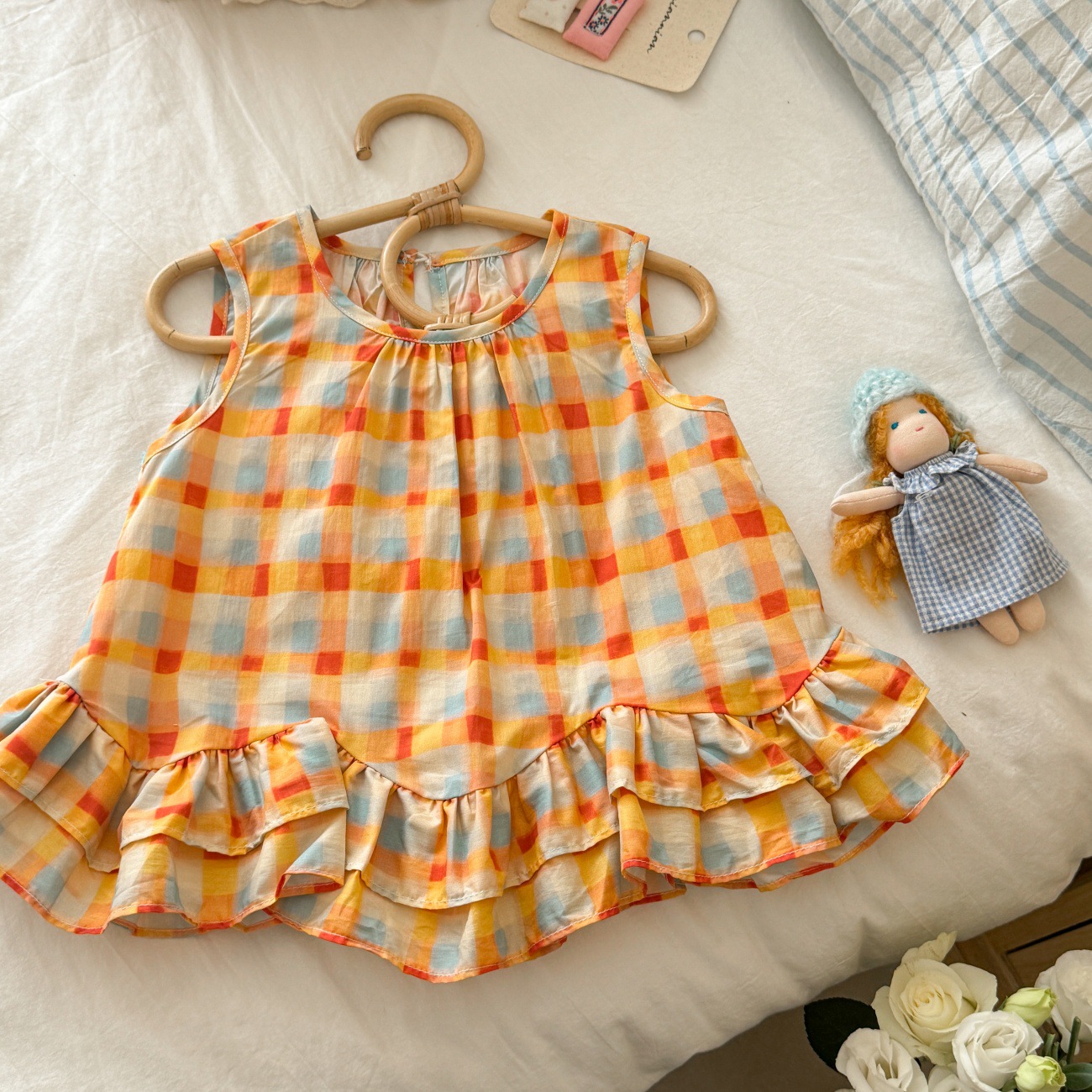 Baby& Kid Plaid Lace Vest Top