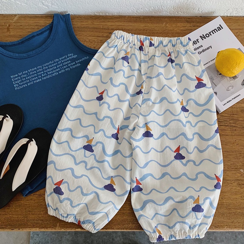 Kids Small Sailboat Wave Lantern Pants