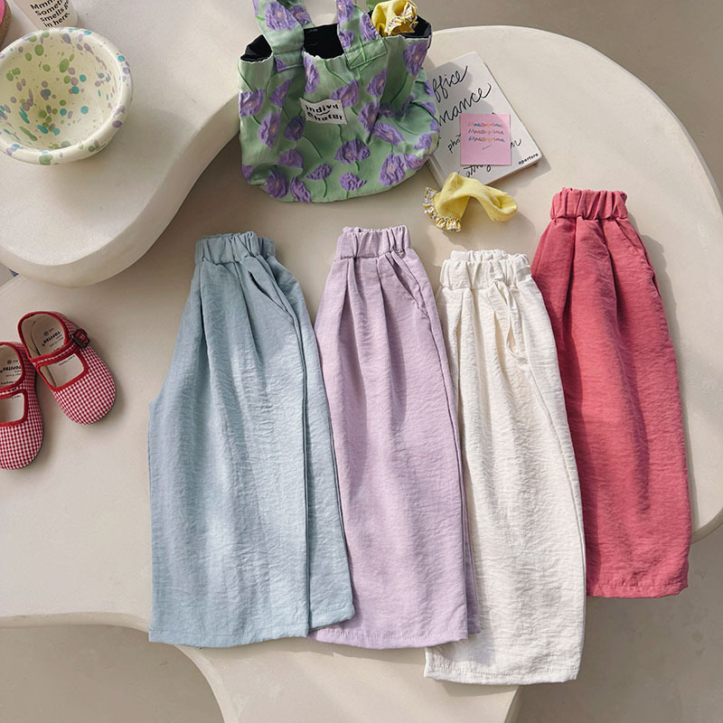 Kids Solid Color Wide Leg Pants