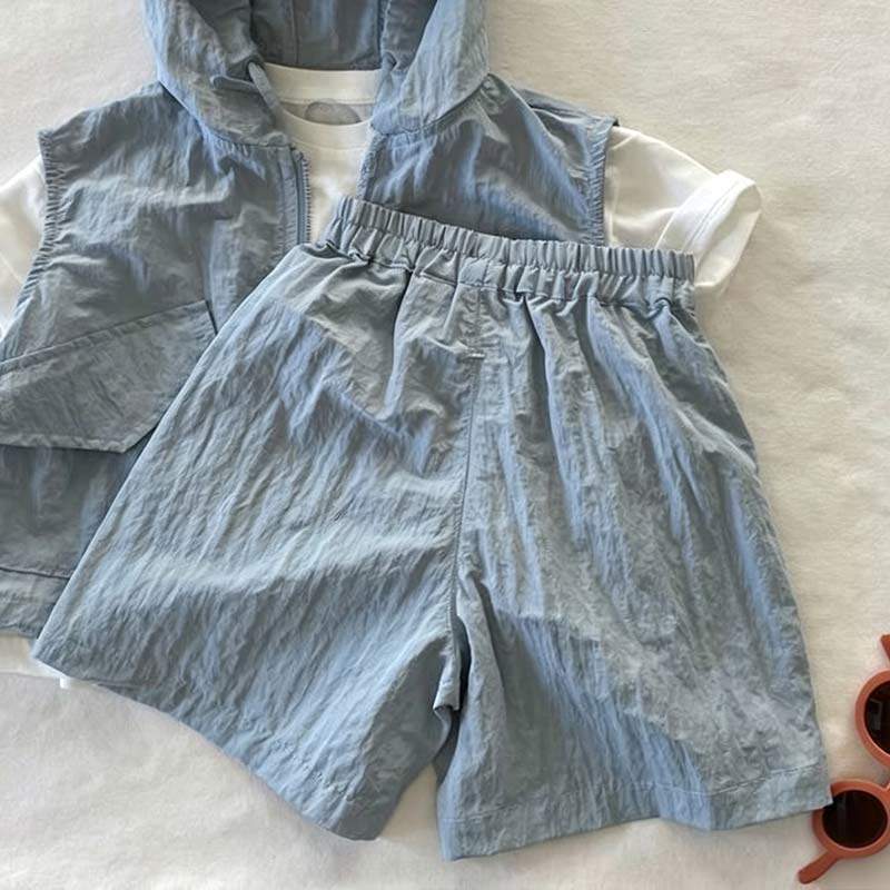 Kids Hooded Vest Casual Shorts 3-Piece Set