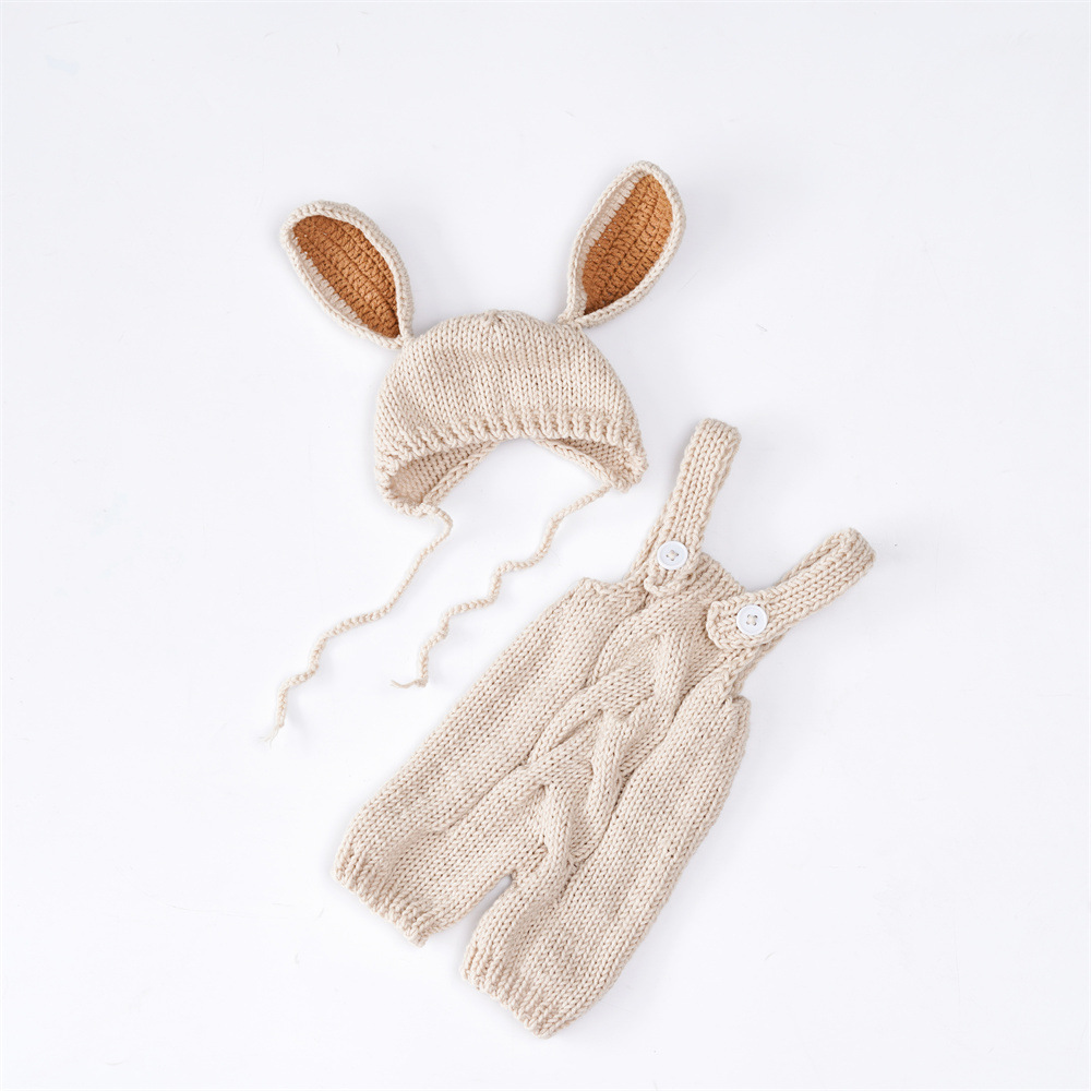 Baby Newborn Halloween Knit Overalls and Rabbit Ear Hat
