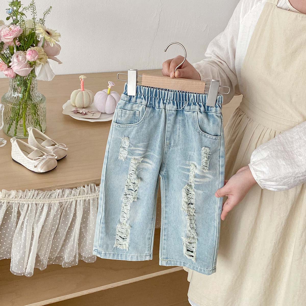 Kids Distressed Denim Cargo Pants