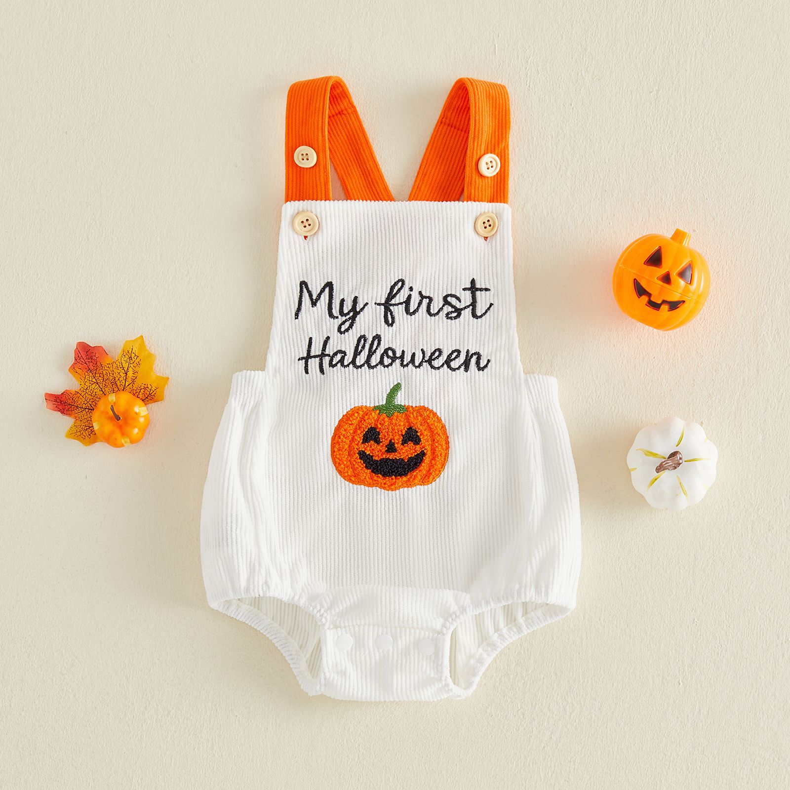 Baby Pumpkin Ghost Embroidery Romper