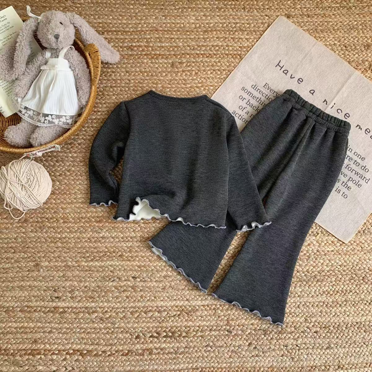 Kids Flower Ruffle Trim Sweater and Pants Set