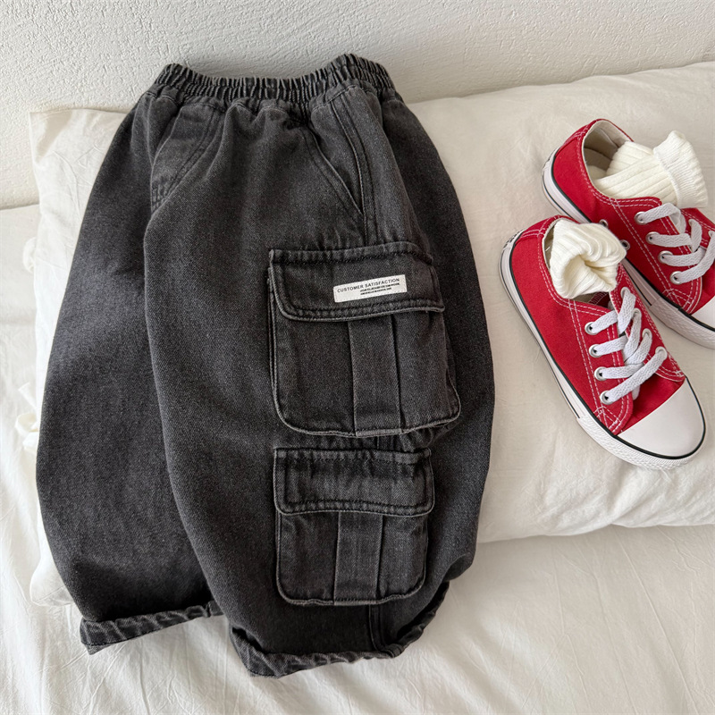 Kids Distressed Denim Cargo Pants